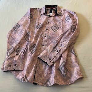 V.I.P Collection Pink Silver, lavender,Black Geometric Dress Shirt